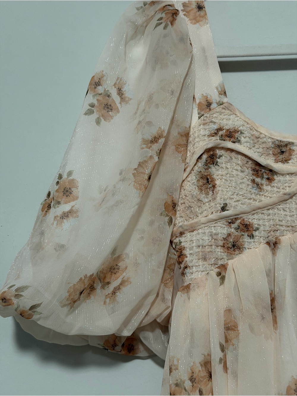 Coquette Worth Cream Floral Puff-Sleeve Maxi Dress NWT - Picture 3 of 8